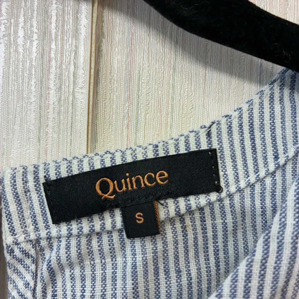 Quince Blue and White 100% Linen Boho Coastal Striped Tank Top Small - Picture 5 of 6